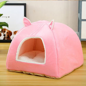 Foldable Dog Bed Self Warming for Indoor Cats Dog House with Removable Mattress Puppy Cage Lounger Grey Pink