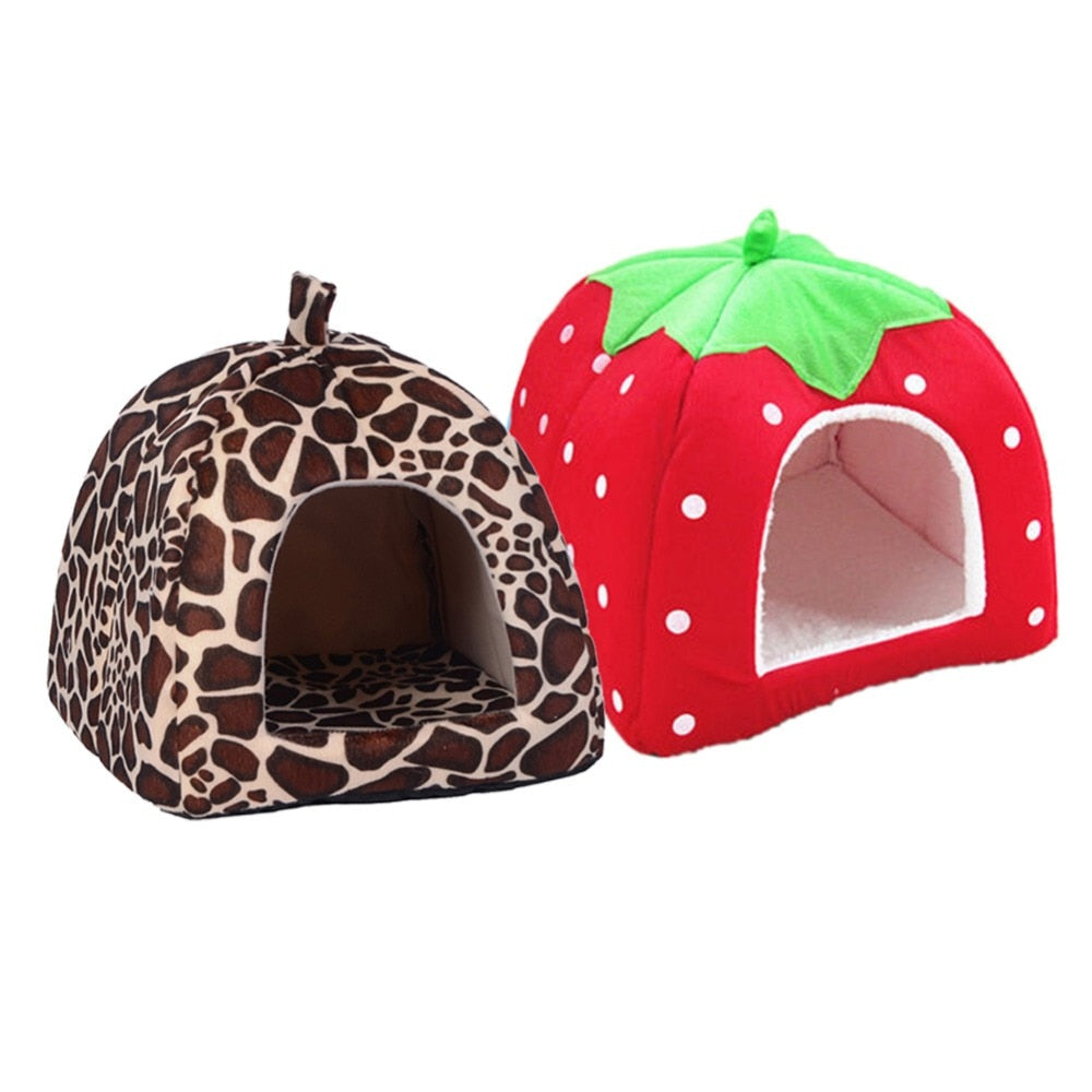 Strawberry Dog Kennel Bed for Dogs Cats Animals Foldable Pet House Leopard Bed Warm Animal Pet House S-XXL