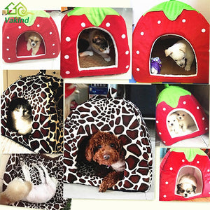 Strawberry Dog Kennel Bed for Dogs Cats Animals Foldable Pet House Leopard Bed Warm Animal Pet House S-XXL