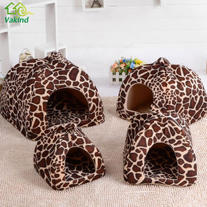 Strawberry Dog Kennel Bed for Dogs Cats Animals Foldable Pet House Leopard Bed Warm Animal Pet House S-XXL