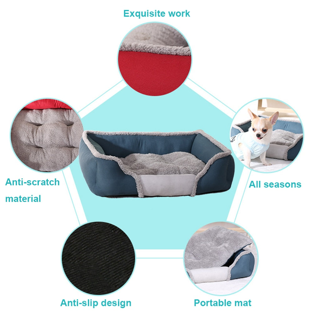 Washable Dog Bed Warm Pet Mat Portable Dog House Soft Pet Bed For Dogs Washable Pet Bed For Cat Puppy Cotton Kennel Cave