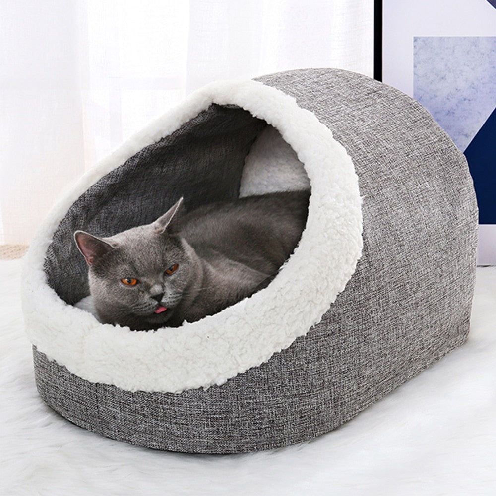 Winter Washable Pet Bed Warm Cat Cave Bed Wool Cat Basket With Free Cushion Pillow Bed For Dog Cats Pet Cushion in Cat Supplies